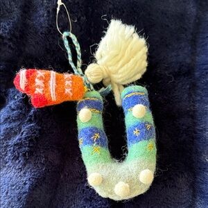 Anthropologie Colorful Wool Letter U Ornament